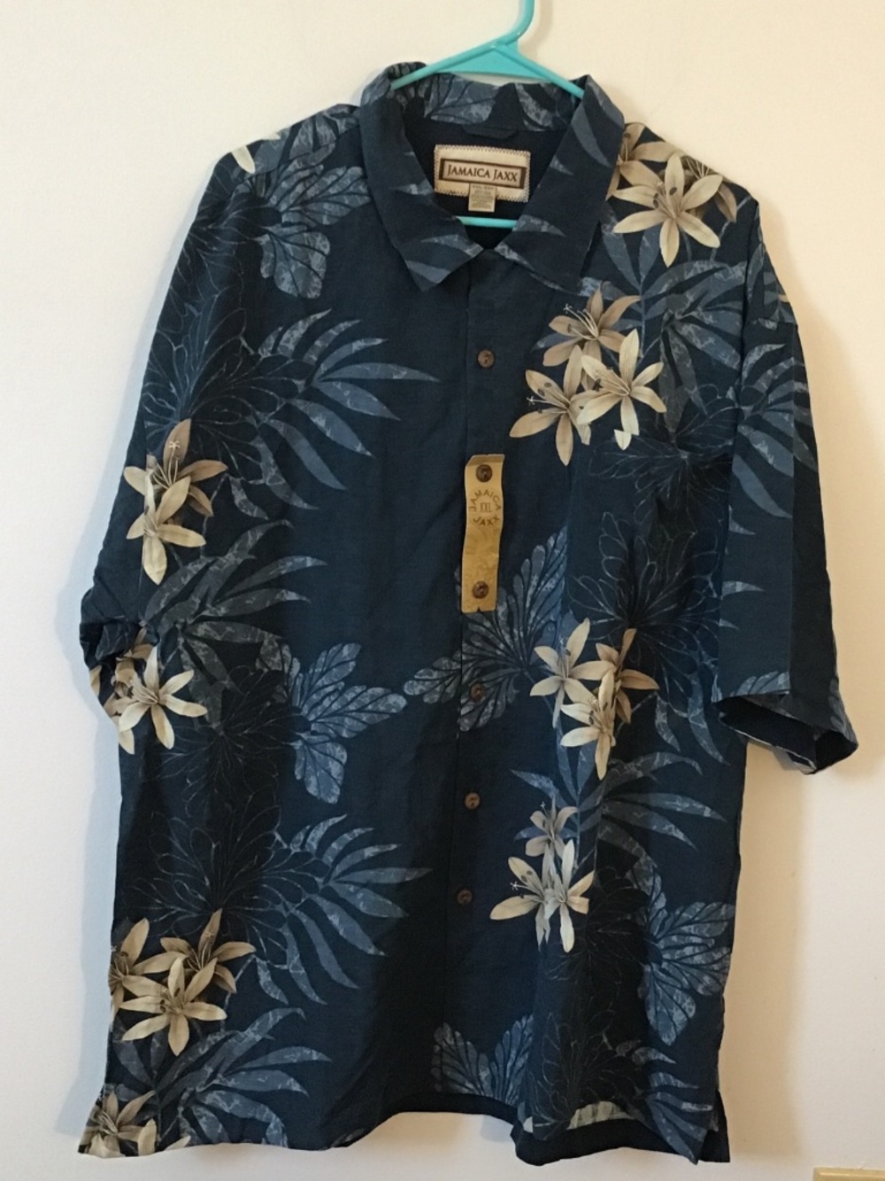Jamaica Jaxx Button Up Shirt Mens Size XXL Blue Silk Tropical Floral
